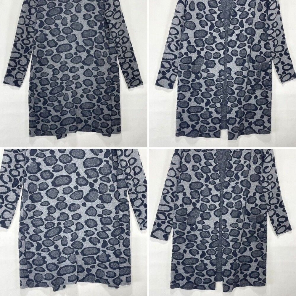 Women’s Cardigan Open Front Size M Gray Leopard Print Knit Pocked Sweet Romeo - Picture 9 of 16